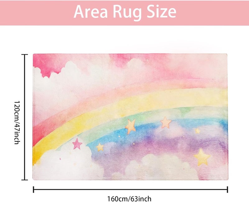ABREEZE Kids Rainbow Area Rug Play Mat Ultra Soft Rugs for Children Room, 4'x5.3' Non Slip Multi Color Children Nursery Rug Kids Carpet for Bedroom Decor Playroom Living Room - Image 2